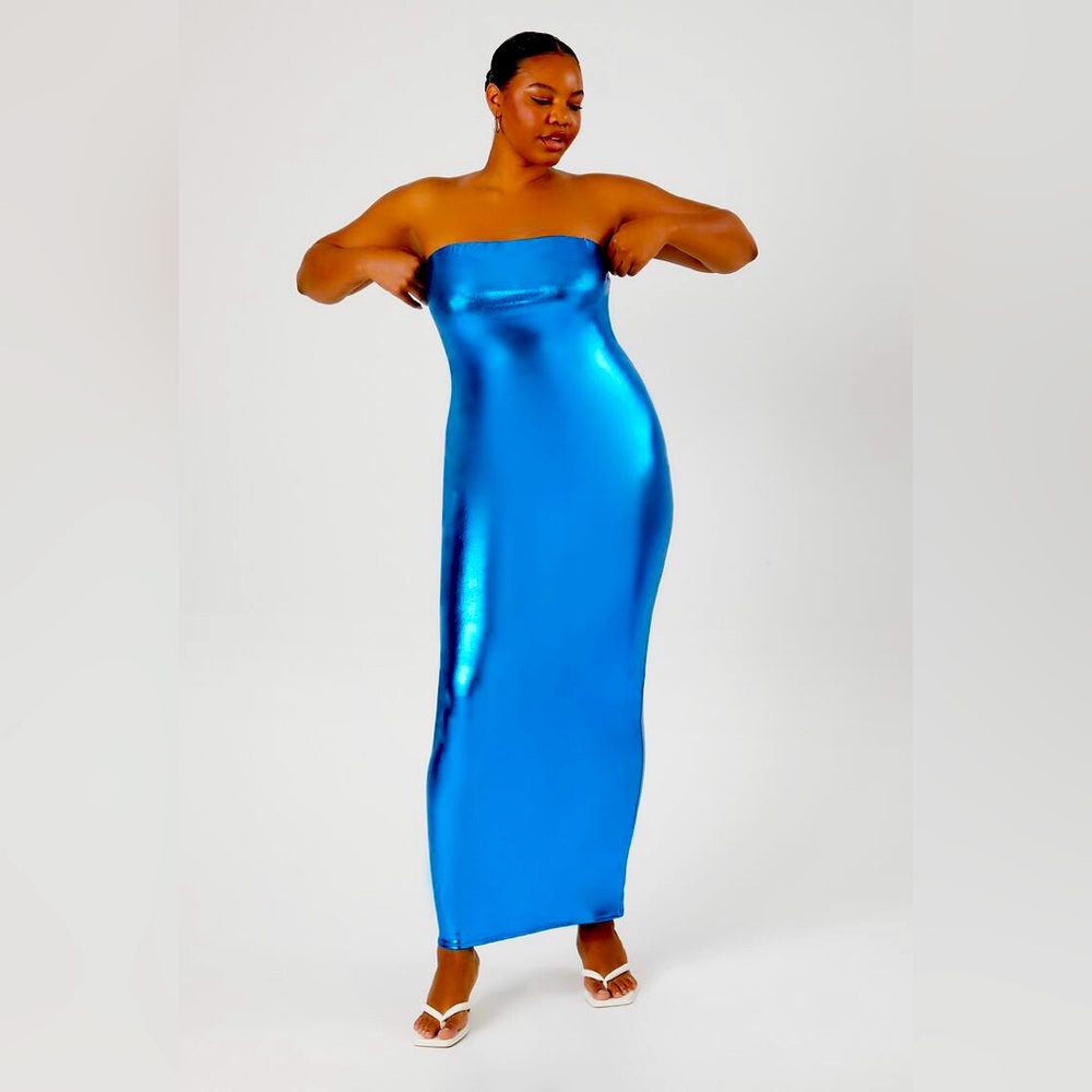 Disco ✨ metallic blue tube dress